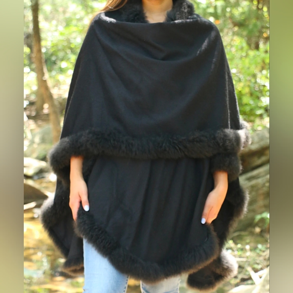 Real Black Fox Fur In Casmere Shawl